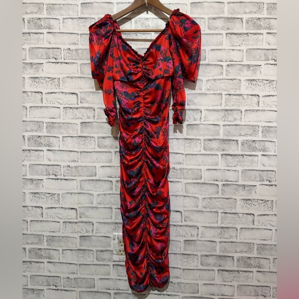 Women’s For Love & Lemons Monet floral red/pink midi dress Size XS - Picture 4 of 7
